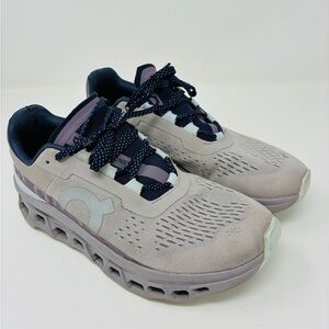 On Cloud Cloud Monster Mesh Sneakers in Light Lavender and Navy women running